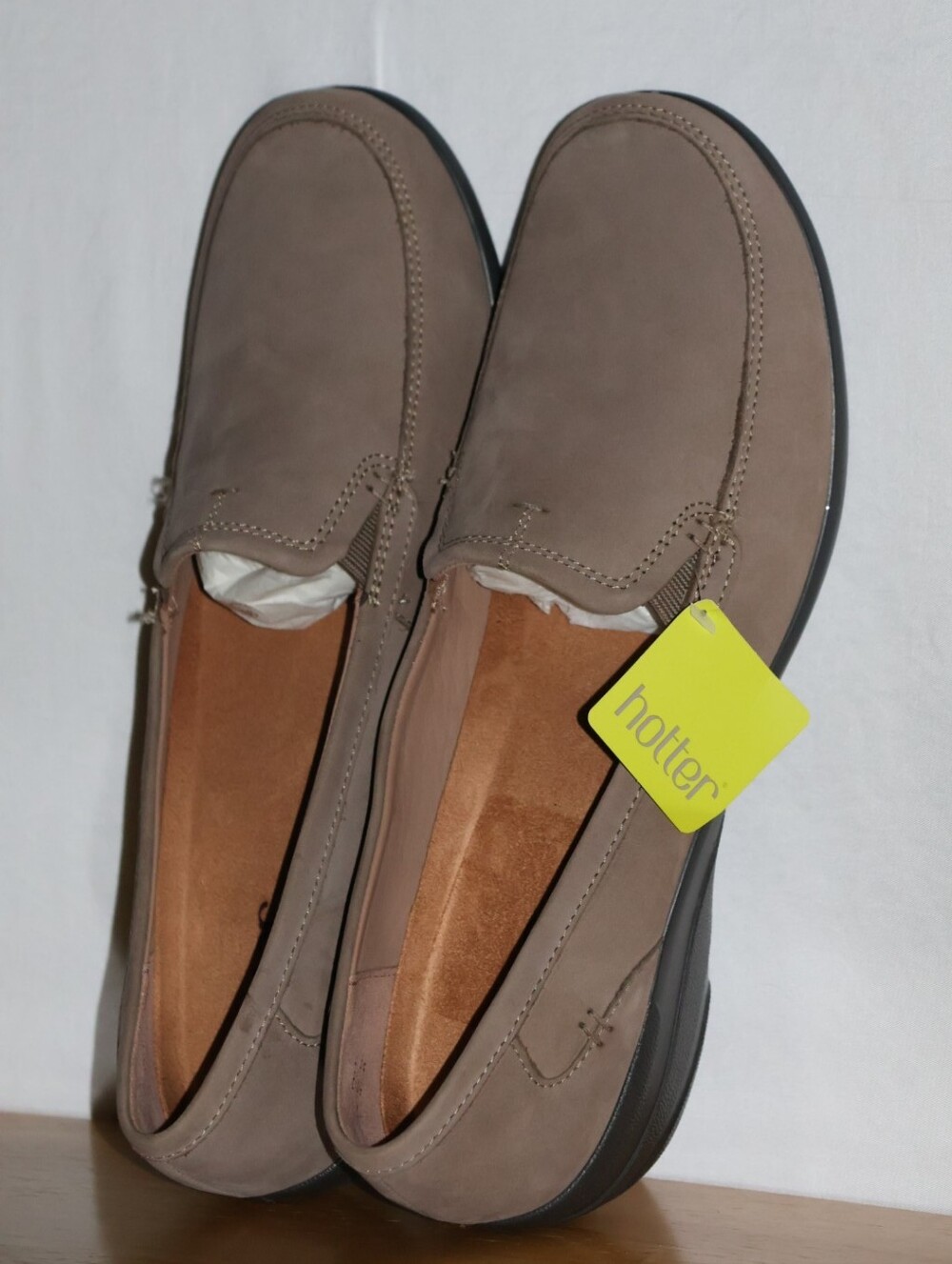 Hotter Envy Slip-On Taupe-Brown Comfort Loafers.